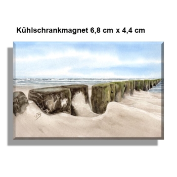 Kühlschrankmagnet Aquarell Maritim Kunst Druck Wellenbrecher Dänemark Nordsee Ostsee Düne Dünen Meer Möwe Möwen Strand