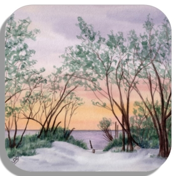 Untersetzer Glasuntersetzer 9,5 x 9,5 cm Strandweg Aquarell Maritim Kunst Druck Kunstdruck Dänemark Nordsee Ostsee Dünen Meer Strand Sylt