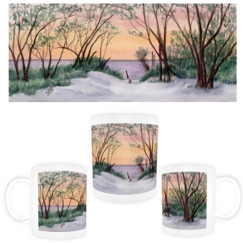 Tasse Becher Kaffeebecher Strandweg  Aquarell Maritim Kunst Druck Kunstdruck Dänemark Nordsee Ostsee Dünen Meer Strand Sylt