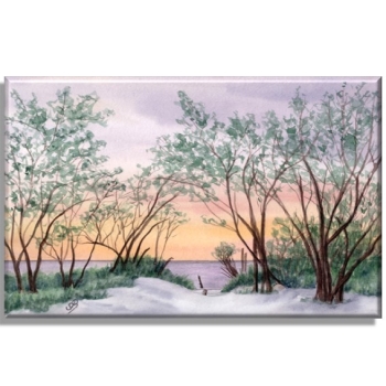 Leinwand 30 x 20 cm Keilrahmen Canvas-Leinen Strandweg  Aquarell Maritim Kunst Druck Kunstdruck Dänemark Nordsee Ostsee Dünen Meer Strand Sylt