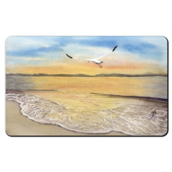 Frühstücksbrettchen Brettchen  Sonnenuntergang Strand Aquarell Maritim Kunst Druck Kunstdruck Dänemark Nordsee Düne Dünen Meer Möwe Ostsee