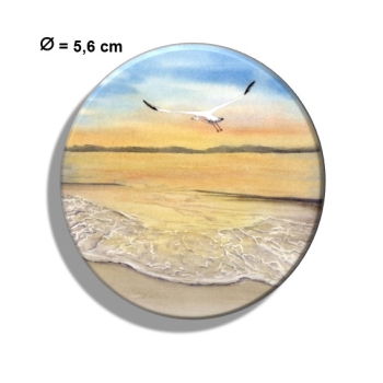 Kühlschrankmagnet m. Flaschenöffner  Sonnenuntergang Strand Aquarell Maritim Kunst Druck Kunstdruck Dänemark Nordsee Düne Dünen Meer Möwe Ostsee