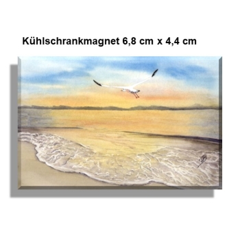 Kühlschrankmagnet Sonnenuntergang Strand Aquarell Maritim Kunst Druck Kunstdruck Dänemark Nordsee Düne Dünen Meer Möwe Ostsee
