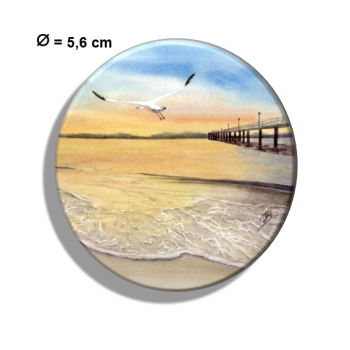 Kühlschrankmagnet m. Flaschenöffner  Sonnenuntergang Strand Aquarell Maritim Kunst Druck Kunstdruck Dänemark Nordsee Düne Dünen Meer Möwe Ostsee