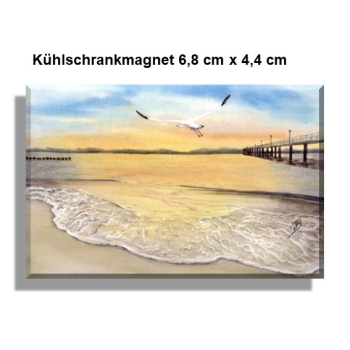 Kühlschrankmagnet Sonnenuntergang Strand Aquarell Maritim Kunst Druck Kunstdruck Dänemark Nordsee Düne Dünen Meer Möwe Ostsee