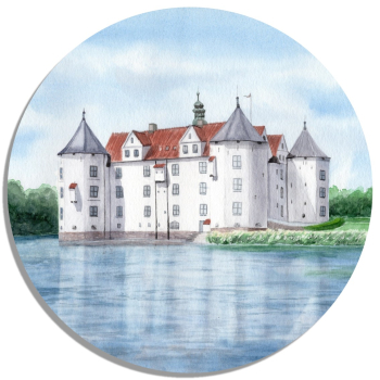 Untersetzer Glasuntersetzer rund 9,5 cm   Aquarell Maritim Kunst Druck Kunstdruck Ostsee - SchLoss Glücksburg Flensburg