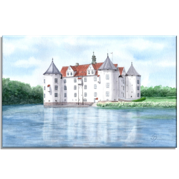 Leinwand 30 x 20 cm Keilrahmen Canvas-Leinen Aquarell Maritim Kunst Druck Kunstdruck Ostsee - SchLoss Glücksburg Flensburg