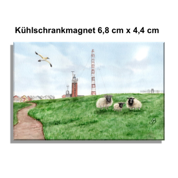 Kühlschrankmagnet Aquarell Maritim Kunst Druck Kunstdruck Nordsee Insel Helgoland Robbe Seehund Leuchtturm Strand Düne