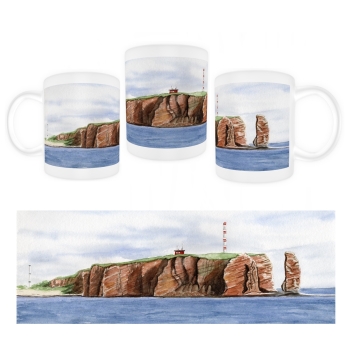 Tasse Becher Kaffeebecher Aquarell Maritim Kunst Druck Kunstdruck Nordsee Insel Helgoland Basstölpel Vögel Lange Anna Felsen