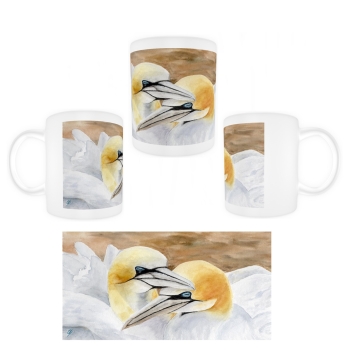 Tasse Becher Kaffeebecher Aquarell Maritim Kunst Druck Kunstdruck Nordsee Insel Helgoland Basstölpel Vögel Lange Anna Felsen