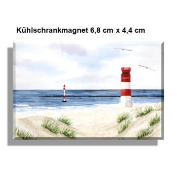 Kühlschrankmagnet Aquarell Maritim Kunst Druck Kunstdruck Nordsee Insel Helgoland Robbe Seehund Leuchtturm Strand Düne