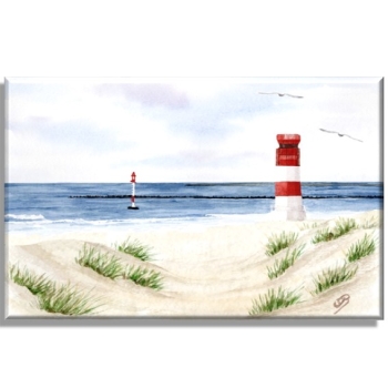 Leinwand 30 x 20 cm Keilrahmen Canvas-Leinen Aquarell Maritim Kunst Druck Kunstdruck Nordsee Insel Helgoland Leuchtturm Strand Düne