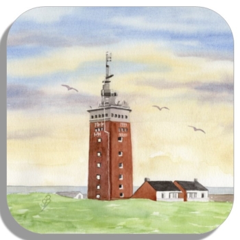 Untersetzer Glasuntersetzer 9,5 x 9,5 cm Aquarell Maritim Kunst Druck Kunstdruck Nordsee Insel Helgoland Leuchtturm Strand Düne