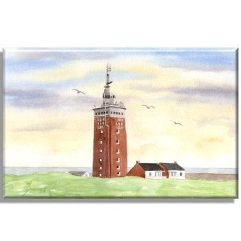 Leinwand 30 x 20 cm Keilrahmen Canvas-Leinen Aquarell Maritim Kunst Druck Kunstdruck Nordsee Insel Helgoland Leuchtturm Strand Düne
