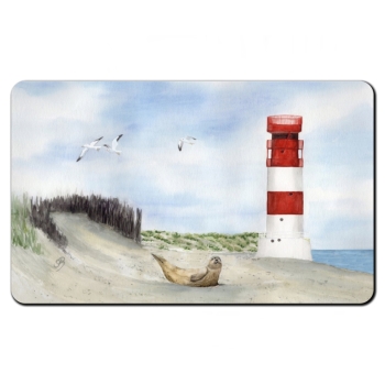 Frühstücksbrettchen Brettchen Aquarell Maritim Kunst Druck Kunstdruck Nordsee Insel Helgoland Robbe Seehund Leuchtturm Strand Düne