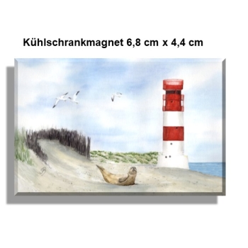 Kühlschrankmagnet Aquarell Maritim Kunst Druck Kunstdruck Nordsee Insel Helgoland Robbe Seehund Leuchtturm Strand Düne
