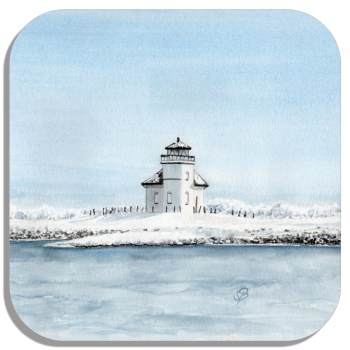 Untersetzer Glasuntersetzer 9,5 x 9,5 cm Aquarell Maritim Kunst Druck Kunstdruck Leuchtfeuer Juelssand Elbe Hamburg - HH10