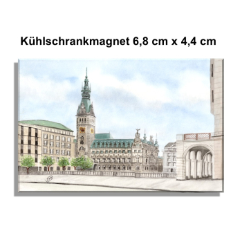 Kühlschrankmagnet Aquarell Maritim Kunst Druck Kunstdruck Hamburg- Rathaus - HH14