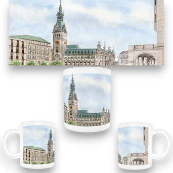 Tasse Becher Kaffeebecher Aquarell Maritim Kunst Druck Kunstdruck Hamburg Rathaus - HH14