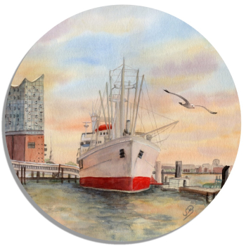 Untersetzer Glasuntersetzer rund 9,5 cm - Hamburg Elbphilharmonie & Cap San Diego - HH15