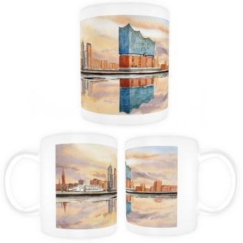 Tasse Becher Kaffeebecher Aquarell Maritim Kunst Druck Kunstdruck Nordsee Hamburg Alster Elbphilharmonie - HH2