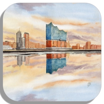 Untersetzer Glasuntersetzer 9,5 x 9,5 cm Aquarell Maritim Kunst Druck Kunstdruck Nordsee Hamburg Alster Elbphilharmonie - HH2