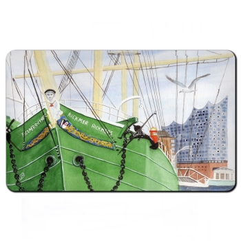 Frühstücksbrettchen Brettchen Aquarell Maritim Kunst Druck Kunstdruck Nordsee Hamburg Rickmer Rickmers Elbphilharmonie - HH3
