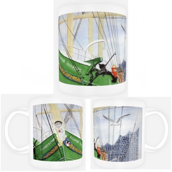 Tasse Becher Kaffeebecher Aquarell Maritim Kunst Druck Kunstdruck Nordsee Hamburg Rickmer Rickmers Elbphilharmonie - HH3