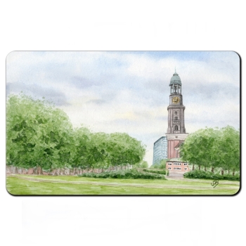 Frühstücksbrettchen Brettchen Aquarell Maritim Kunst Druck Kunstdruck Hamburg Hauptkirche St. Michaelis Michel HH4