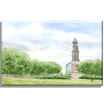 Leinwand 30 x 20 cm Keilrahmen Canvas-Leinen Aquarell Maritim Kunst Druck Kunstdruck Hamburg Hauptkirche St. Michaelis Michel HH4