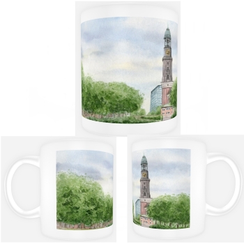 Tasse Becher Kaffeebecher Aquarell Maritim Kunst Druck Kunstdruck Hamburg Hauptkirche St. Michaelis Michel HH4