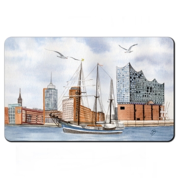Frühstücksbrettchen Brettchen Aquarell Maritim Kunst Druck Kunstdruck Nordsee Hamburg Segelschiff Elbphilharmonie - HH5