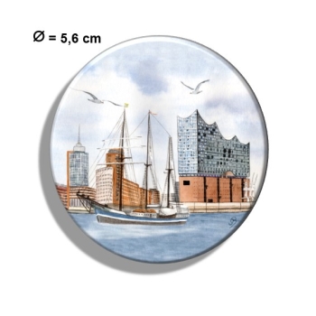 Kühlschrankmagnet m. Flaschenöffner Aquarell Maritim Kunst Druck Kunstdruck Nordsee Hamburg Segelschiff Elbphilharmonie - HH5