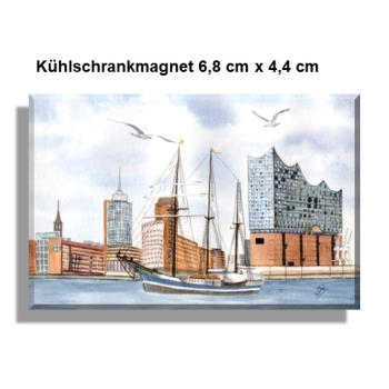 Kühlschrankmagnet Aquarell Maritim Kunst Druck Kunstdruck Nordsee Hamburg Segelschiff Elbphilharmonie - HH5