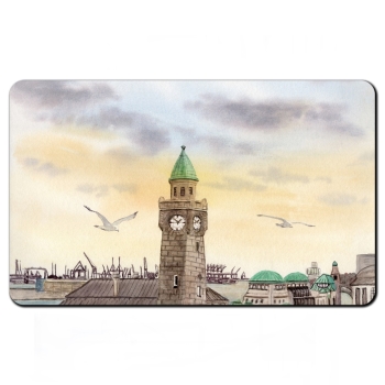 Frühstücksbrettchen Brettchen Aquarell Maritim Kunst Druck Kunstdruck Landungsbrücken Hamburg - HH6