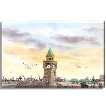 Leinwand 30 x 20 cm Keilrahmen Canvas-Leinen Aquarell Maritim Kunst Druck Kunstdruck Landungsbrücken Hamburg - HH6