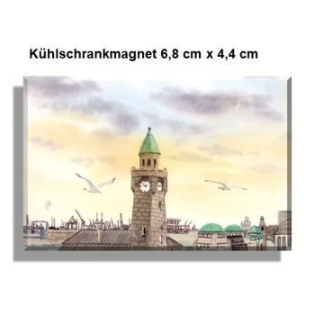 Kühlschrankmagnet Aquarell Maritim Kunst Druck Kunstdruck Landungsbrücken Hamburg - HH6