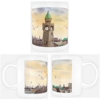 Tasse Becher Kaffeebecher Aquarell Maritim Kunst Druck Kunstdruck Landungsbrücken Hamburg - HH6