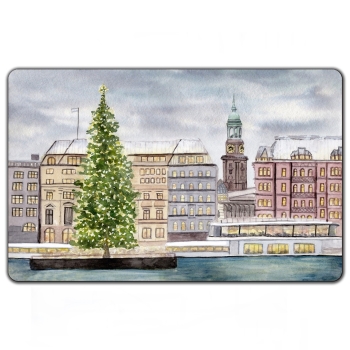 Frühstücksbrettchen Brettchen Aquarell Maritim Kunst Druck Kunstdruck Hamburg Hauptkirche St. Michaelis Michel Weihnachten HH7