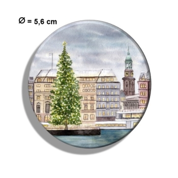 Kühlschrankmagnet m. Flaschenöffner Aquarell Maritim Kunst Druck Kunstdruck Hamburg Hauptkirche St. Michaelis Michel Weihnachten HH7