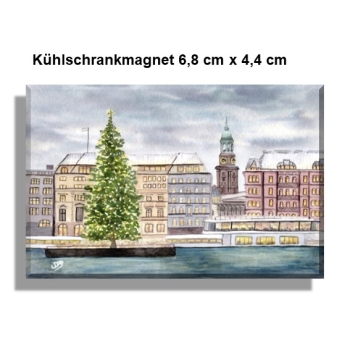 Kühlschrankmagnet Aquarell Maritim Kunst Druck Kunstdruck Hamburg Hauptkirche St. Michaelis Michel Weihnachten HH7