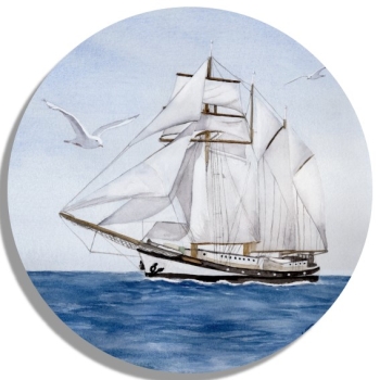 Coasters glass coasters 9,5 x  9,5 cm Watercolor Maritime Art Print sailing vessel ship