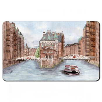 Frühstücksbrettchen Brettchen Aquarell Maritim Kunst Druck Kunstdruck Hamburg-Speicherstadt - HH9