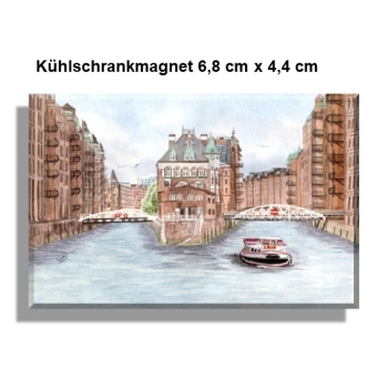 Kühlschrankmagnet Aquarell Maritim Kunst Druck Kunstdruck Hamburg-Speicherstadt - HH9