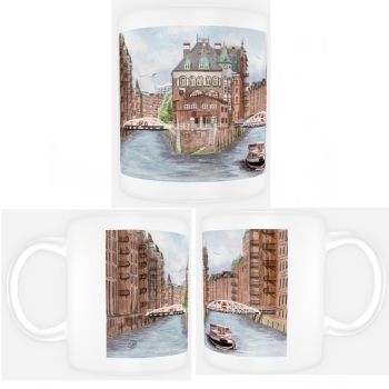 Tasse Becher Kaffeebecher Aquarell Maritim Kunst Druck Kunstdruck Hamburg-Speicherstadt - HH9