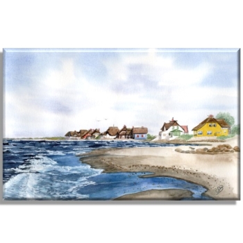 Leinwand 30 x 20 cm Keilrahmen Canvas-Leinen  Aquarell Maritim Kunst Druck Kunstdruck Ostsee Heiligenhafen Insel Fehmarn Strand Meer Dünen