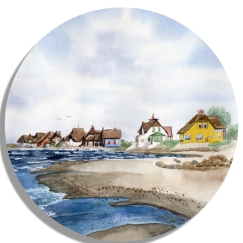 Untersetzer Glasuntersetzer rund 9,5 cm Aquarell Maritim Kunst Druck Kunstdruck Nordsee Insel Borkum Neuer Leuchtturm Strand Meer Dünen  Aquarell Maritim Kunst Druck Kunstdruck Ostsee Heiligenhafen Insel Fehmarn Strand Meer Dünen