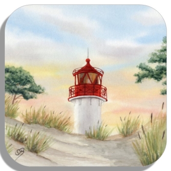 Untersetzer Glasuntersetzer 9,5 x 9,5 cm  Aquarell Maritim Kunst Druck Kunstdruck Ostsee Kleiner Leuchtturm Hiddensee Rügen Strand Dünen