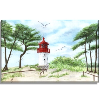 Leinwand 30 x 20 cm Keilrahmen Canvas-Leinen Aquarell Maritim Kunst Druck Kunstdruck Ostsee Kleiner Leuchtturm Hiddensee Rügen Strand Dünen