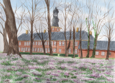 Postkarte DIN-A6 Aquarell Maritim Kunst Druck Kunstdruck Nordsee Schloss Park - Husum
